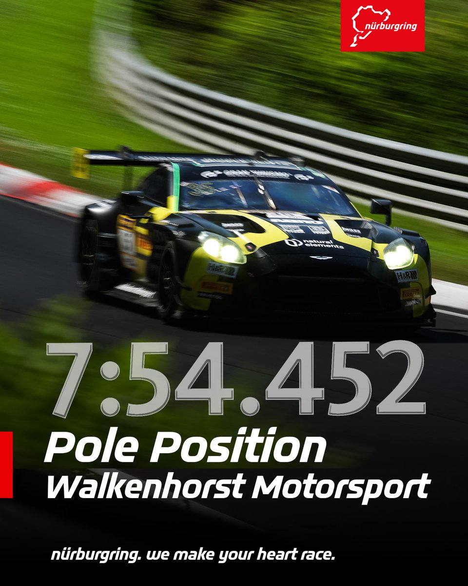 nuerburgring's tweet photo. Pole position for the Aston Martin Vantage GT3 EVO from Walkenhorst Motorsport (#35)!👏🏼 

After a strong lap by Christian Krognes, they'll be leading the pack at the start 🤌🏼

Will they bring it home? 👀 

#HeartRace #NLS6 https://t.co/VvTqkrXeTj