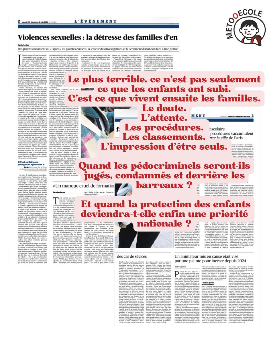 MeTooEcole's tweet photo. L’été arrive.

Mais les alertes ne s’arrêtent pas.
Les témoignages ne s’arrêtent pas.
Les prédateurs ne prennent pas de vacances.

Ce n’est pas le moment de baisser la pression.
C’est le moment d’agir. @Le_Figaro // @barkette https://t.co/SrPE54ZJdZ