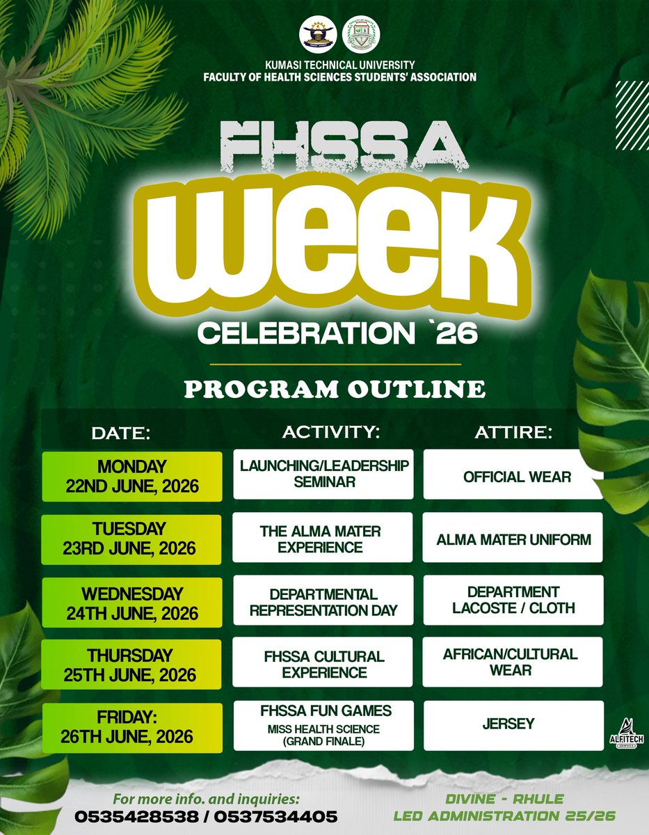 fhssa_kstu's tweet photo. 🚨𝗙𝗔𝗖𝗨𝗟𝗧𝗬 𝗪𝗘𝗘𝗞 𝗖𝗘𝗟𝗘𝗕𝗥𝗔𝗧𝗜𝗢𝗡 - PROGRAM OUTLINE

The wait is over! The official program outline for the ultimate faculty link-up is live.

#FacultyWeek #FHSSA #PHARMSSAGKsTU #MELTSAKsTU #SILTSAKsTU https://t.co/dXXTd24DXH