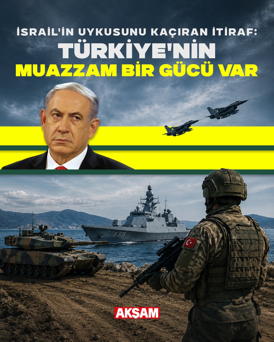 Aksam's tweet photo. 📌Türkiye'nin askeri gücünün şaşırtıcı büyüklükte olduğunu yazan İsrail basını, “Türkiye, İsrail için İran'dan bile çok daha tehlikeli. Trump, İsrail'e karşı attığı adımlarla karşımıza Türkiye'yi çıkardı. Türkiye, hayal edilemeyecek kadar modern bağımsız bir ordu kurdu. Bu inanılmaz bir durum ve muazzam bir güç. İsrail için ana tehdit Türk Deniz Kuvvetlerinde gelebilir” dedi

🔗https://t.co/I7gSL77iWj