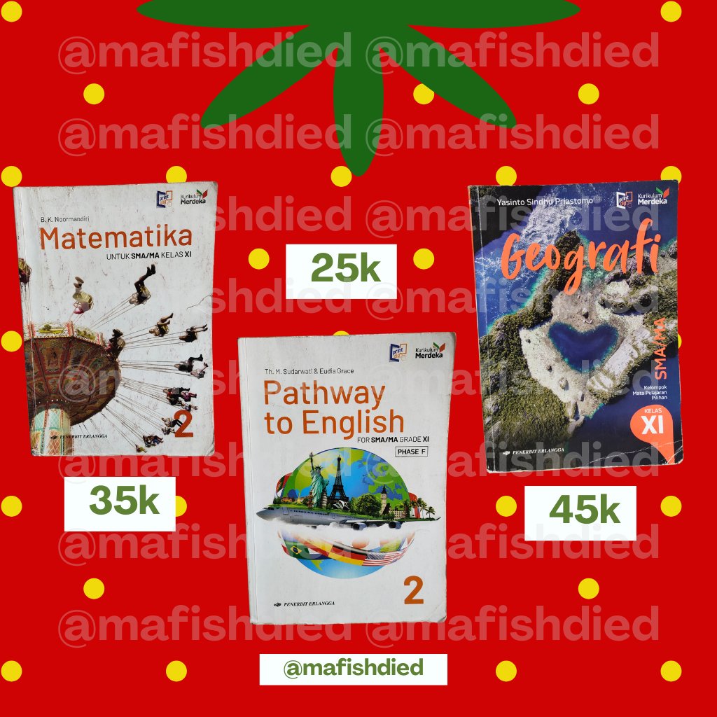 mafishdied's tweet photo. WTS • PRELOVED BUKU SMA 📓

​Buku paket kelas 10, 11, 12 Kurikulum Merdeka (mostly Erlangga). Good condition 🍓

​📦 CO oren ready!
📍 Jakarta Utara
📩 Feel free to ask/DM for details
 
​[t: wts buku paket sma kurikulum merdeka erlangga preloved bekas kelas X XI XII murah] https://t.co/FgYuOq28zx