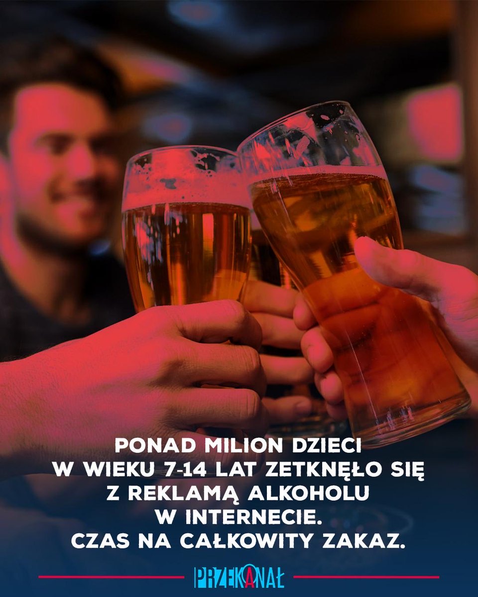 PRZEkanal's tweet photo. PIWO TO TEŻ ALKOHOL

Na tapet wróciła debata o szkodliwości reklamy alkoholu. Ponad milion dzieci w wieku 7-14 lat zetknęło się z nią w internecie. Ale te reklamy, to nie tylko internet. 

Polacy często uważają, że piwo to nie alkohol. Nic dziwnego, skoro wyjątki robi też ustawodawca. Czas na całkowity zakaz - internet, telewizję, radio, ale też billboardy.

W Sejmie czekają gotowe projekty ustaw. Zamiast je mrozić, czas procedować. Trzeźwy obywatel to świadomy obywatel.