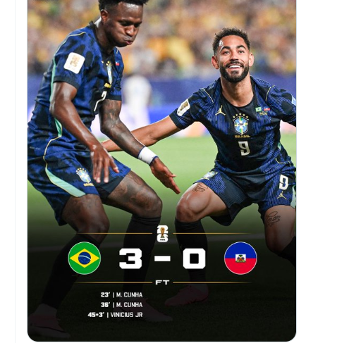 rmauponx's tweet photo. FT: Brazil 3-0 Haiti https://t.co/t6mFL6CIMn