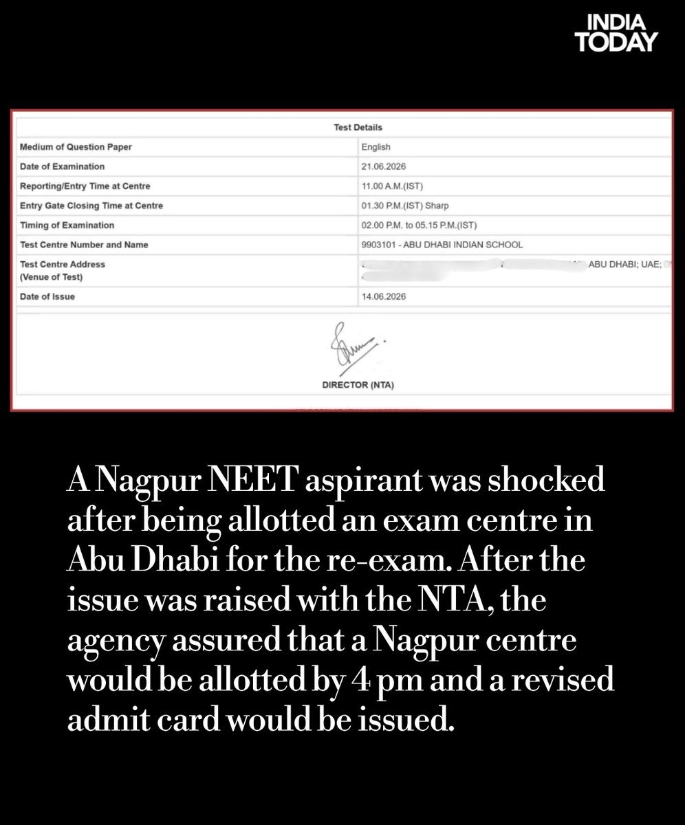 iSarveshs's tweet photo. NEET में कभी पेपर लीक, कभी परीक्षा केंद्र की गड़बड़ी।

नागपुर के छात्र को दुबई सेंटर आवंटित होना बताता है कि छात्रों की परेशानियां व्यवस्था की प्राथमिकता नहीं हैं।

युवाओं के भविष्य के साथ प्रयोग बंद होने चाहिए।

#NEET #StudentJustice #YouthVoice https://t.co/AXrhf7neOQ