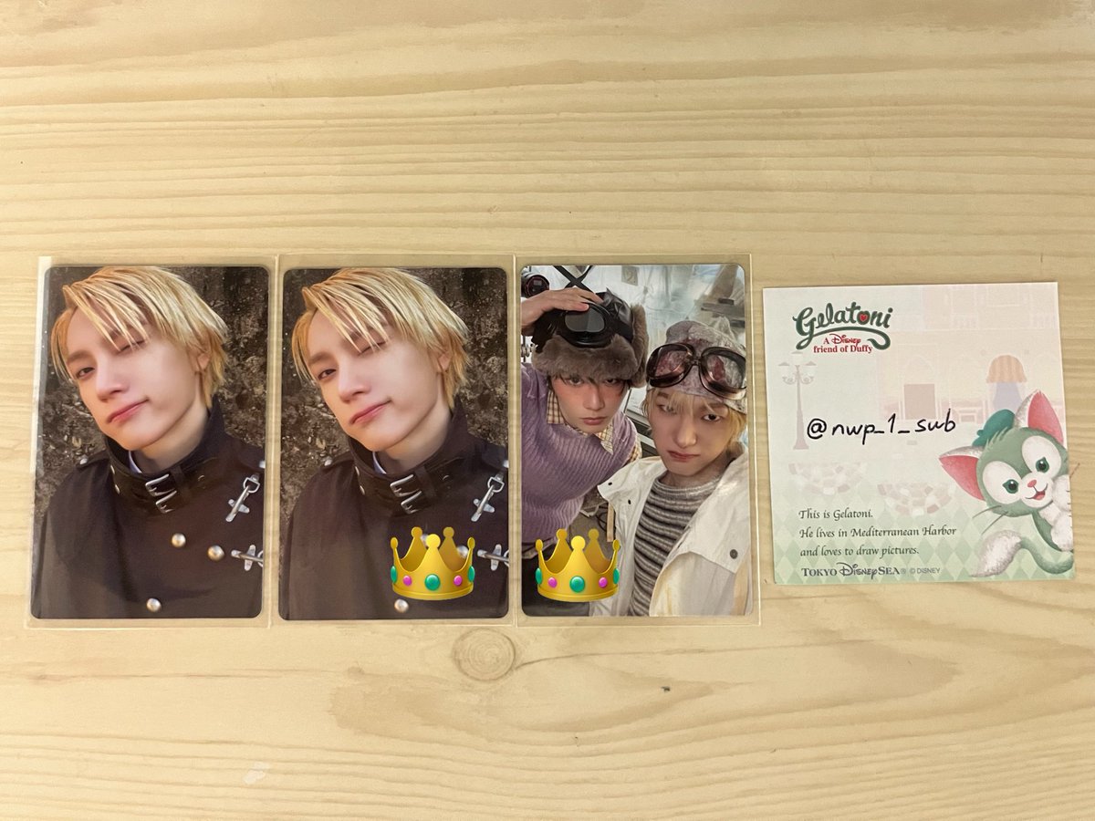 nwp_1_sub's tweet photo. @moonjelly0610 こんばんは。お返事ならびにご提案ありがとうございます！🙇‍♀️
大変申し訳ないのですが、フォトピースはお譲り先が決まっておりまして😭本日購入しソンホを所持しましたので、3点⇄👑👑💖の交換は可能でしょうか？難しい場合は👑2点同士の交換を希望させて頂きます…！ご検討よろしくお願いいたします🙇‍♀️ https://t.co/YOIpRyK5ih