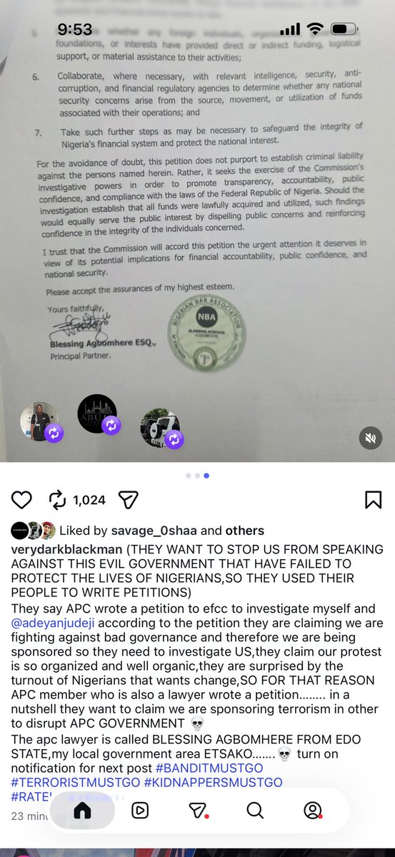 dammiedammie35's tweet photo. “They want to stop us from speaking against this ev!l government that have failed to protect the lives of Nigerians,so they used their people to write petitions. The APC lawyer is called Blessing Agbomhere from Edo State”

VeryDarkman says as he upload the petition  written against him and Deji Adeyanju