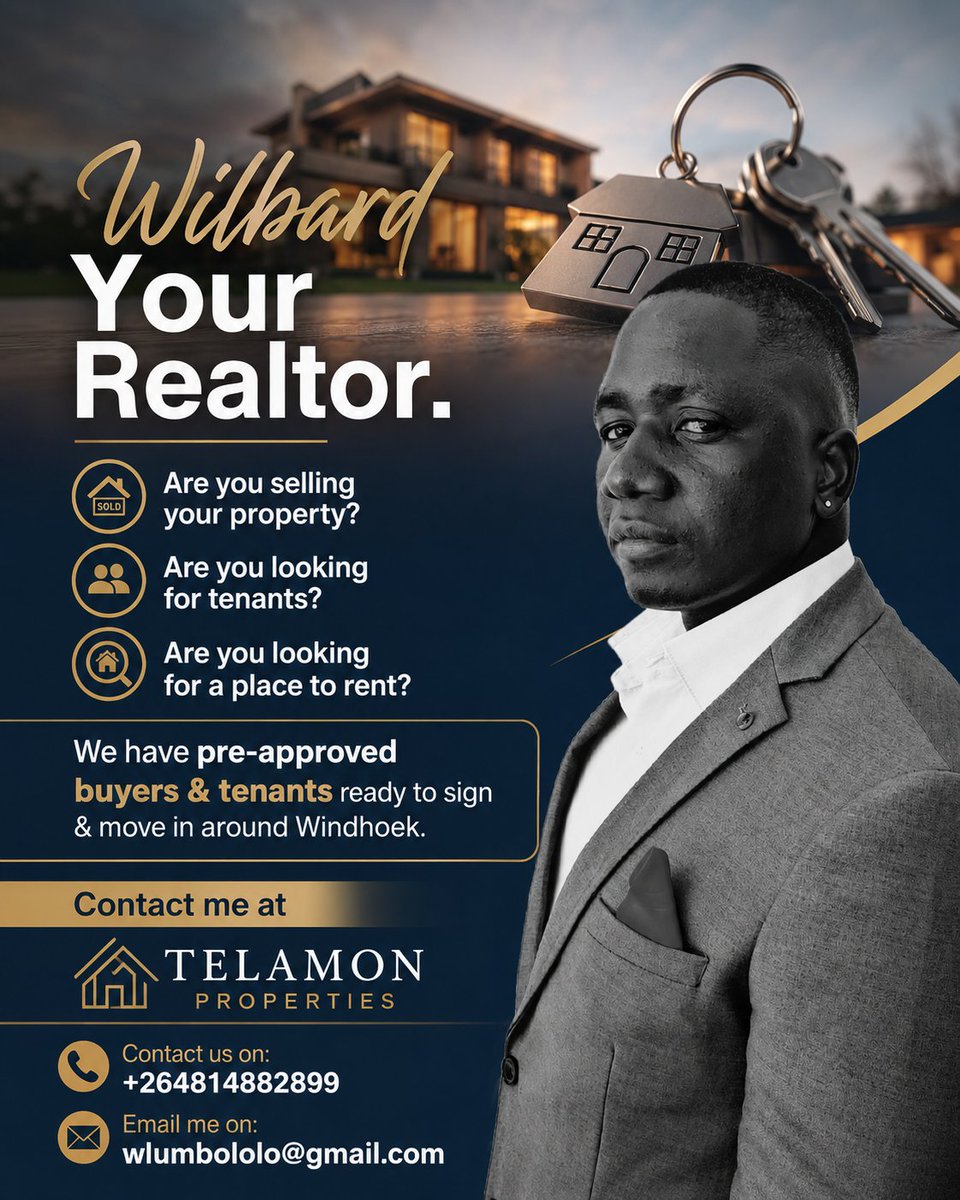 WithRealtor's tweet photo. Let us sell your property and get tenants for your property.
Call:  +264814882899  
Email: wlumbololo@gmail.com https://t.co/Q05f2iMGVz
