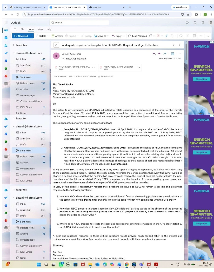 DrAnil4HumanDev's tweet photo. APPEAL FOR INTERVENTION: @narendramodi @PMOIndia @nbccindia @MoHUA_India
Supreme Court Receiver approved (19 Jul '25) for Amrapali River View, GN West a park &amp; amenities for 1300+ families. But work has not started. Pl ensure implementation. Records attached.
#AmrapaliRiverView https://t.co/LU6VCtIxtd