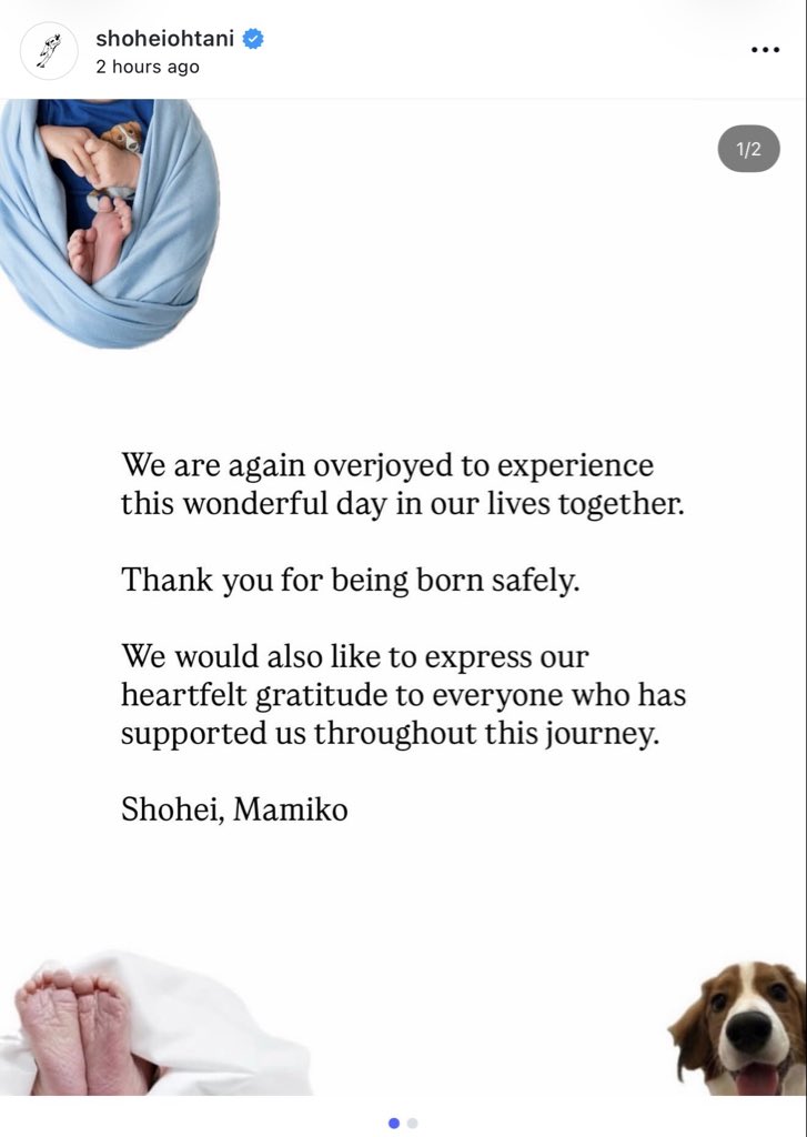 itsmetetams18's tweet photo. Shohei’s new instagram post. Congratulations Shohei and Mamiko. 💙💙💙🦄👶🏻🍼 https://t.co/zl2K1UGbZ2