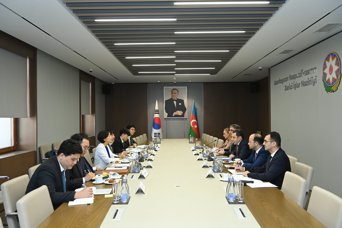 ElnurIMammadov's tweet photo. Pleased to co-chair the latest round of political consultations between Azerbaijan and the Republic of Korea with Deputy Foreign Minister Chung Eui-hae.

Our discussions highlighted the growing scope of bilateral cooperation, from digital transformation and innovation to education, energy and connectivity. 💡

As Azerbaijan and Korea continue to deepen engagement across multiple sectors, regular political dialogue remains an important platform for identifying new opportunities and advancing practical cooperation.

#Azerbaijan #Korea