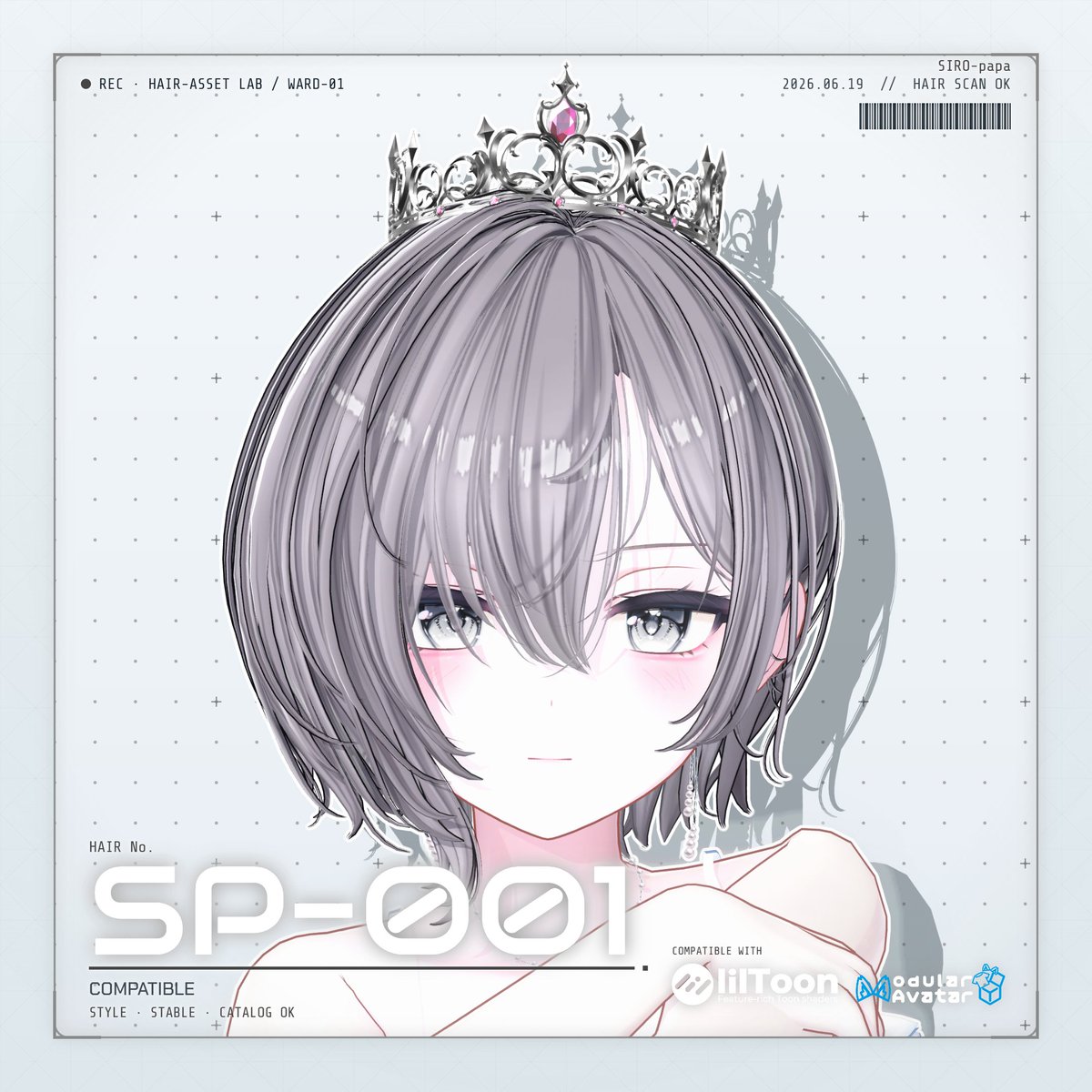 siropapa_3D's tweet photo. 👑 siropapa 新作ヘア販売開始 👑

✦｡ SP-001 ｡✦
BOOTH ▶ https://t.co/LtIvEu7cW6
ショートボブヘア「SP-001」の販売を開始しました✨
落ち着いた上品な雰囲気と、きれいめなシルエットがポイントです。

🎀 オープン記念限定セール 🎀
3日間限定で
990円 → 500円 にて販売中です✨
RTイベントも開催中です。
6/27に抽選で5名様にヘアをプレゼントします🎁

📅 販売開始：6/20
🎁 抽選日：6/27
#siropapa #VRChat #booth_pm