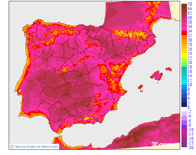 Noainmeteo's tweet photo. Mañana domingo se intensificará todavía más el calor, con temperaturas máximas que en algunos puntos de la Península superarán los 40 grados.
Incluso áreas del Cantábrico Oriental con viento sur podrán alcanzar localmente 41/42 grados.
Hasta el jueves/viernes hará mucho calor. https://t.co/PsIs2qsyRp