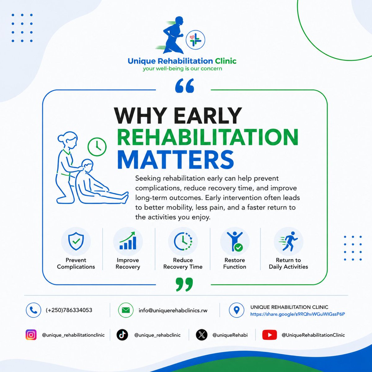 UniqueRehabi's tweet photo. Why Early Rehabilitation Matters?

#Rehabilitation #Mobility #PhysicalTherapy #Wellness #RecoveryJourney #UniqueRehabilitationClinic https://t.co/9R8TOwtgtO