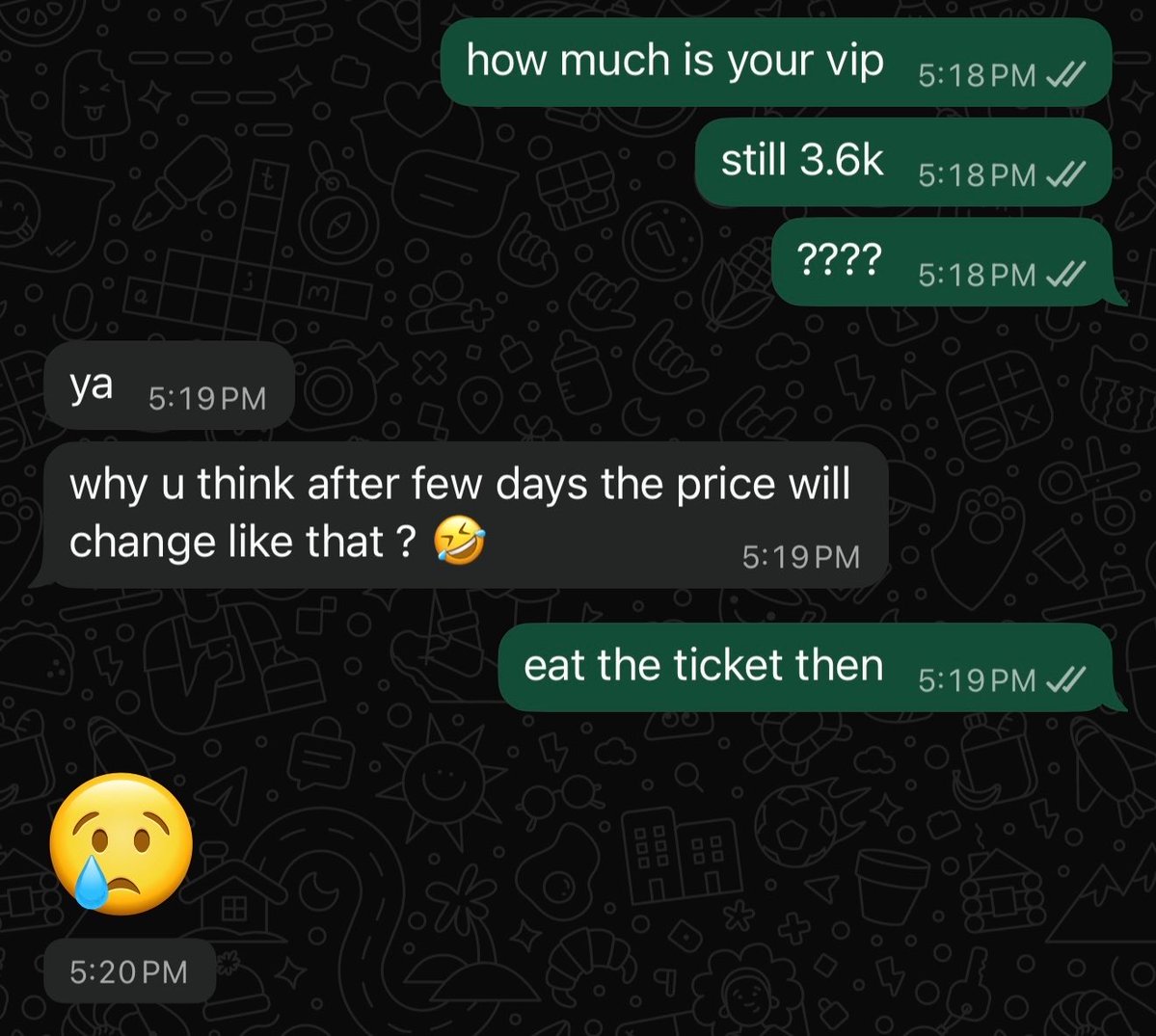 ftnwhd's tweet photo. natang scalper tak mau turunkan lagi harga tiket vip kl https://t.co/yUwr4sPs5h