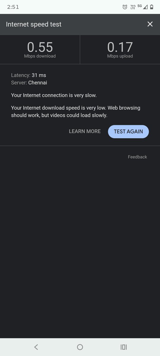 bashasuraj's tweet photo. @Airtel_Presence @airtelindia @airtelnews @TRAI really very worst network in Chennai Medavakkam 600100, I am using 5G please refer to the below 👇 screenshot of network speed https://t.co/BdHJurtUKJ