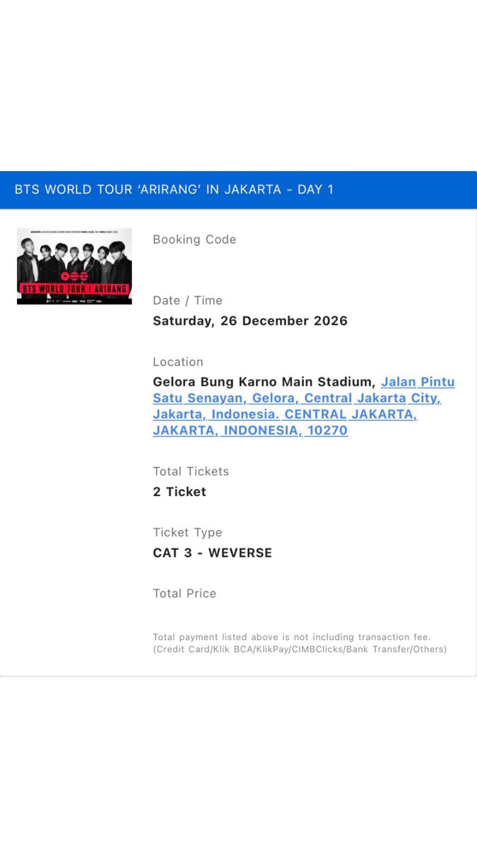 supporterthanos's tweet photo. Open WTT guys! Barangkali ada yang gabisa nonton bangtan di day 3 karena harus kerja, gak dapet libur atau cuti dari atasan. Yuk tukeran sama aku..🥹

WTT yaaa!

Have: VIP A Day 2 (1 tiket), Cat 3 Day 1 (2 tiket)
Want: VIP A/C Day 3 (1 tiket), Cat 3 Day 3
(2 tiket) https://t.co/lwE3kS3sw3