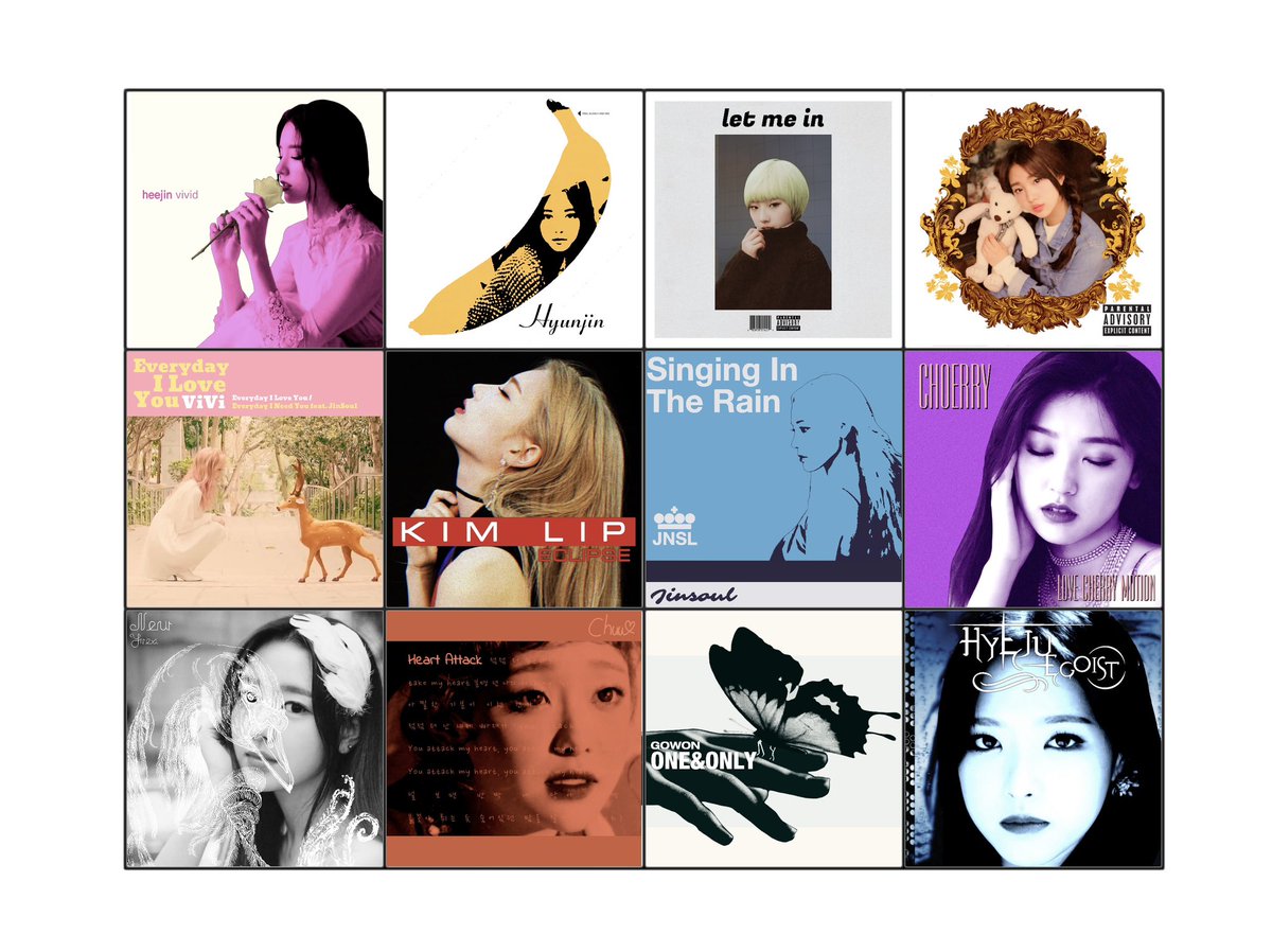 VIVIFANGS's tweet photo. i'm done with all the album cover edits for loona's predebut solos! which one's your fav? https://t.co/vHEGHSY0nh