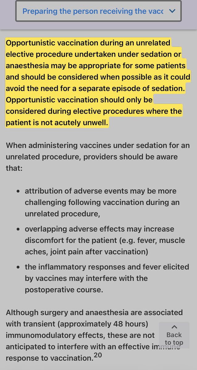 Denachtzuster1's tweet photo. 14/4/22 REWIND - “Opportunistic vaccination during an unrelated elective procedure undertaken under sedation or anaesthesia may be appropriate for some patients and should be considered when possible as it could avoid the need for a separate episode of sedation. Opportunistic vaccination should only be considered during elective procedures where the patient is not acutely unwell.” https://t.co/Csh6ODLJ7n