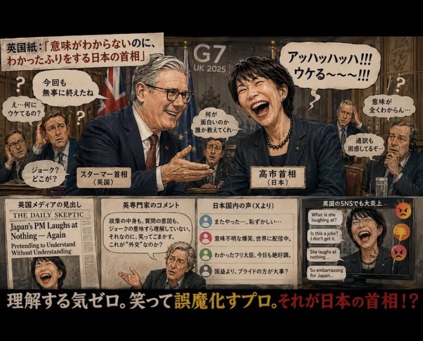 kkkfff1234k's tweet photo. いい天気で良かったですねって 
ｽﾀｰﾏｰ氏
大笑いで👍ﾎﾟｰｽﾞ ←我が国の人

英国🇬🇧誌「意味が分からないのに分かったﾌﾘをする🇯🇵の総理」

浅はかな知恵で世界を誤魔化せるとでも⁉︎ 世界のﾄｯﾌﾟが集結するG7
舐めるな！ https://t.co/WZwi7bSD2B