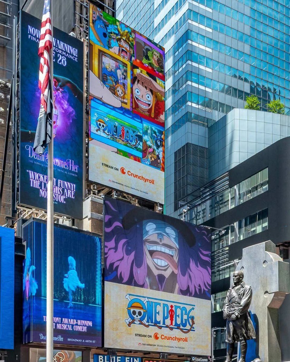 pewpiece's tweet photo. onepiece elbaph arc anime promotion takes over New York's Times Square in the United States https://t.co/G9q55Ho21s