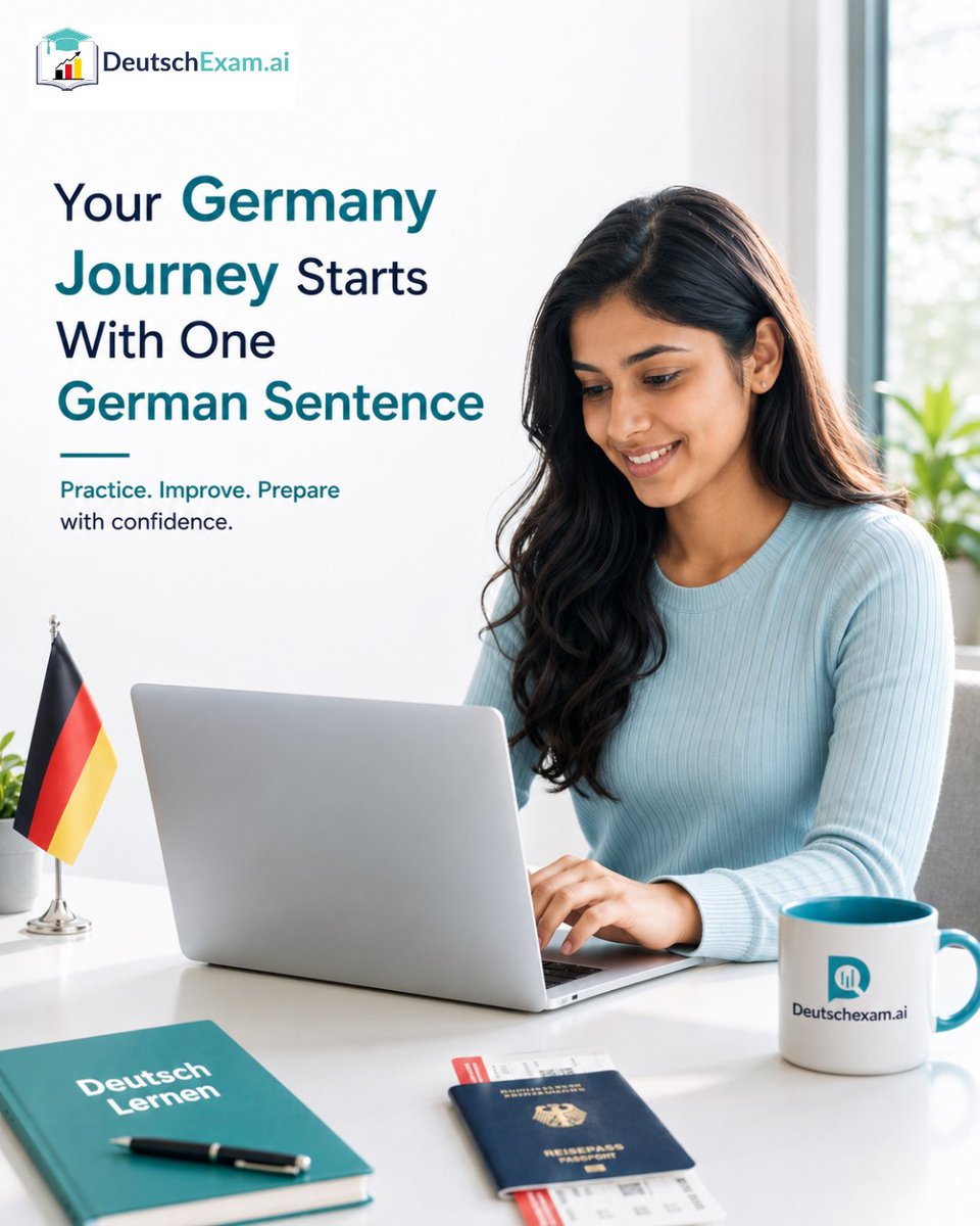 deutschexam's tweet photo. Every journey to Germany starts with a single step.
Just one German sentence.
The learners who succeed are the ones who start today.
Start your German journey with https://t.co/jmbWoqCu3J.
#GermanyJourney #TestDaF #Deutschlernen #StudyGerman #GermanForBeginners #GermanSkills https://t.co/64dywrK4N3