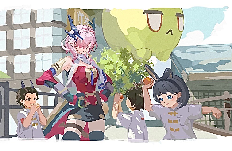 marebitochka's tweet photo. 子供に囲まれてるミ・フさん最高…！🍡
危機契約頑張るぞ…🔥
#ArknightsEndfield #MiFuLawAndOrder https://t.co/d2Jb2buUQH