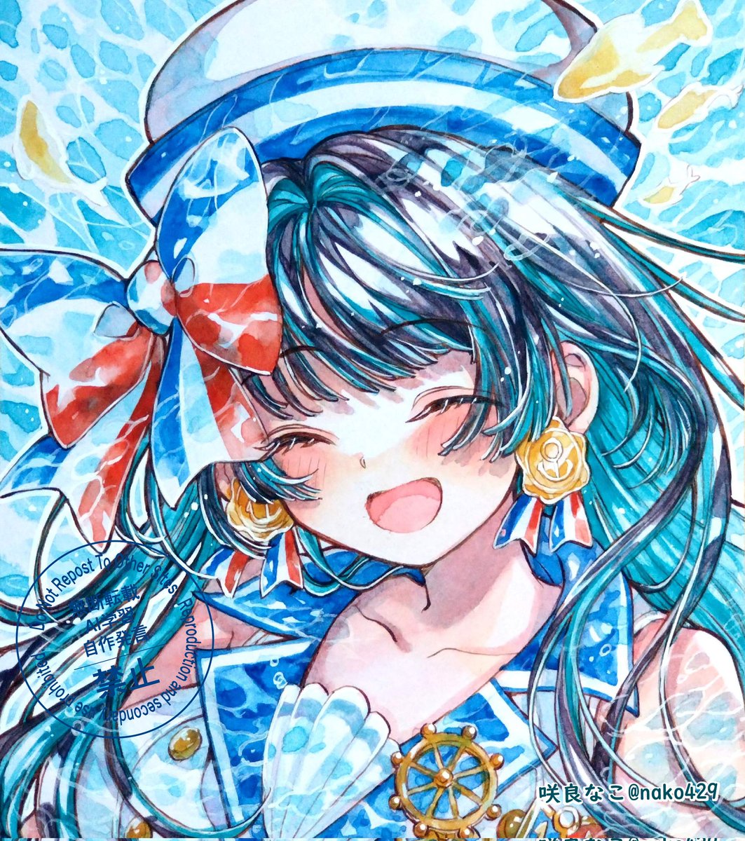 nako429's tweet photo. マリンガール🌊⚓️

創作/透明水彩、カラーインク
#透明水彩
#初夏の創作クラスタフォロー祭り https://t.co/h3jlD8r8sc