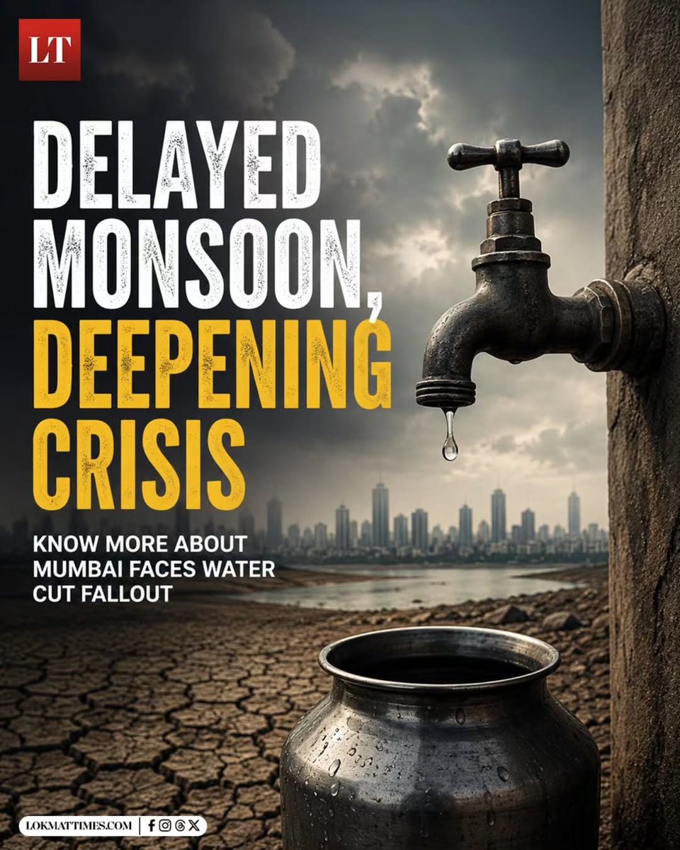 lokmattimeseng's tweet photo. Mumbai is facing the fallout of a delayed monsoon, with dwindling reservoir levels and growing concerns over water availability across the city. Water supply restrictions and conservation measures are impacting daily life. #MumbaiWaterCrisis #Mumbai #Knowmoreabout #LokmatTimes https://t.co/5SlUzHTqqH