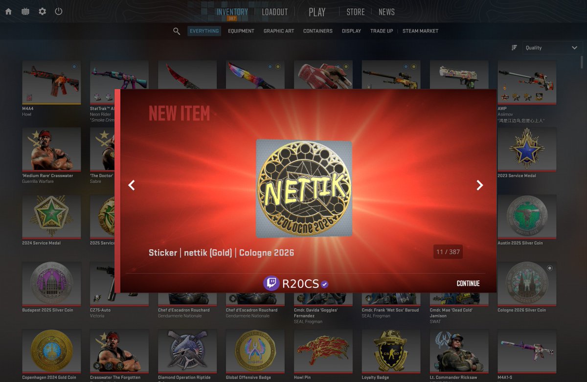 R20_cs's tweet photo. Gold Cologne 2026 sticker giveaway 👑

Repost, Like and comment to enter!

Rolling in few hours Live on Twitch @ R20cs https://t.co/u6z7oRmLz3