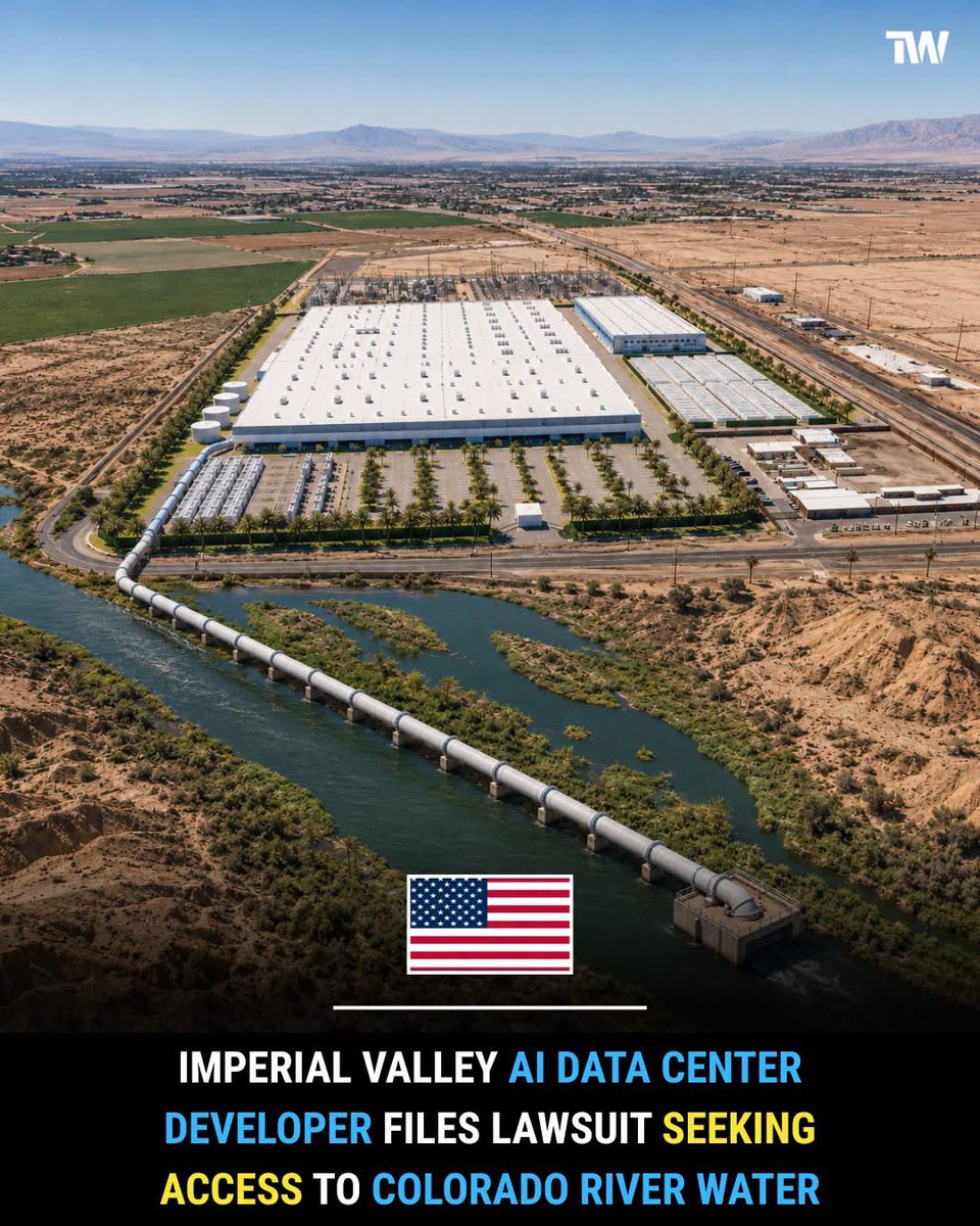 nettermike's tweet photo. A massive AI data center project in California’s Imperial Valley is seeking access to Colorado River water after earlier stating it would not rely on the drought-stricken river.

The proposed facility could use an estimated 260 million gallons of water annually to cool AI servers, raising concerns about the environmental impact of the rapidly growing AI industry in water-stressed regions.

As AI infrastructure continues to expand, questions about its water and energy demands are becoming increasingly difficult to ignore.

Should water-intensive AI data centers face restrictions in areas already struggling with drought and water scarcity?