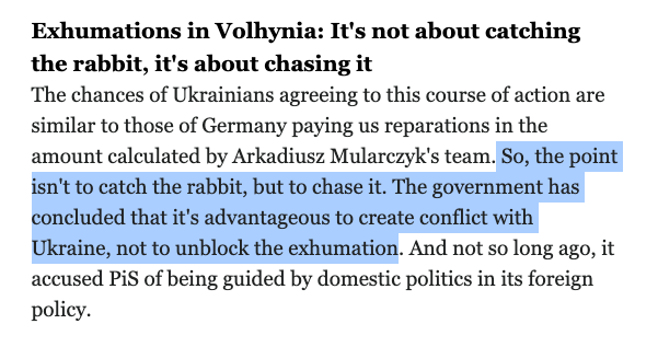 andriyhaydash's tweet photo. To everyone calling on "both sides" to calm down, here is what former 🇵🇱 foreign minister Czaputowicz wrote in 2024 about 🇵🇱 using historic card

"...the goal is not to catch the rabbit but to chase it"

As long as it pays off, there isn't much 🇺🇦 can do to end it.

Link below https://t.co/A3eX1eZdrK
