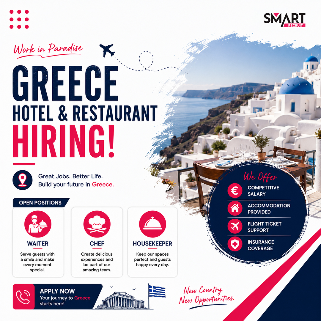 smartrecruitltd's tweet photo. 🇬🇷 Greece's tourism industry is hiring.

🍽️ Waiters
👨‍🍳 Chefs
🛏️ Housekeepers

Work abroad. Gain experience. Build your future.

📩 job@smartrecruit.agency

#GreeceJobs #HospitalityJobs #WorkAbroad #EuropeJobs https://t.co/m83koOTuXx