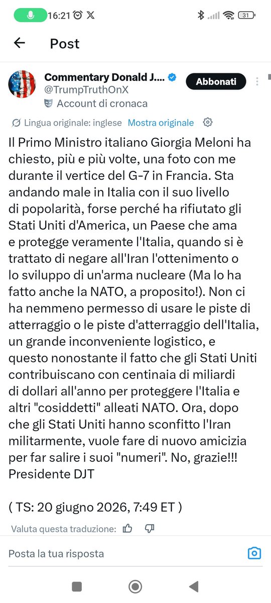 kekkov87's tweet photo. @MT_Meli_ Abbiamo sbagliato tutto Terry. Ora non ci resta che implorare Putin ed allearci con lui, altrimenti resteremo soli https://t.co/I1lpVF1xXc