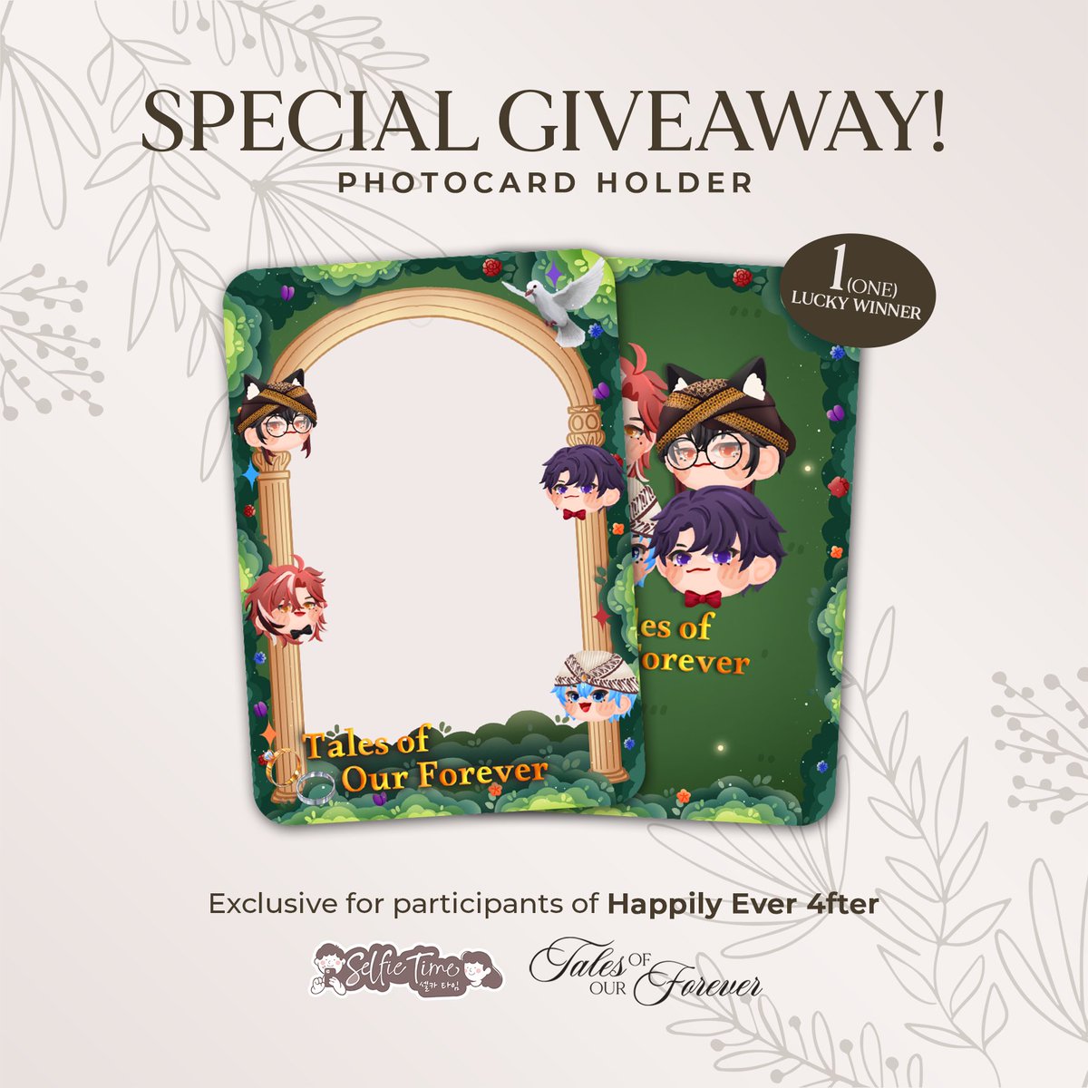talesofour4ever's tweet photo. Take home a special keepsake from Tales of Our Forever! 🤍
Enter for a chance to win an exclusive Photocard Holder.

✨ 1 Lucky Winner ✨

Exclusive to HAPPILY EVER 4FTER participants. https://t.co/LVtwrDbf7h