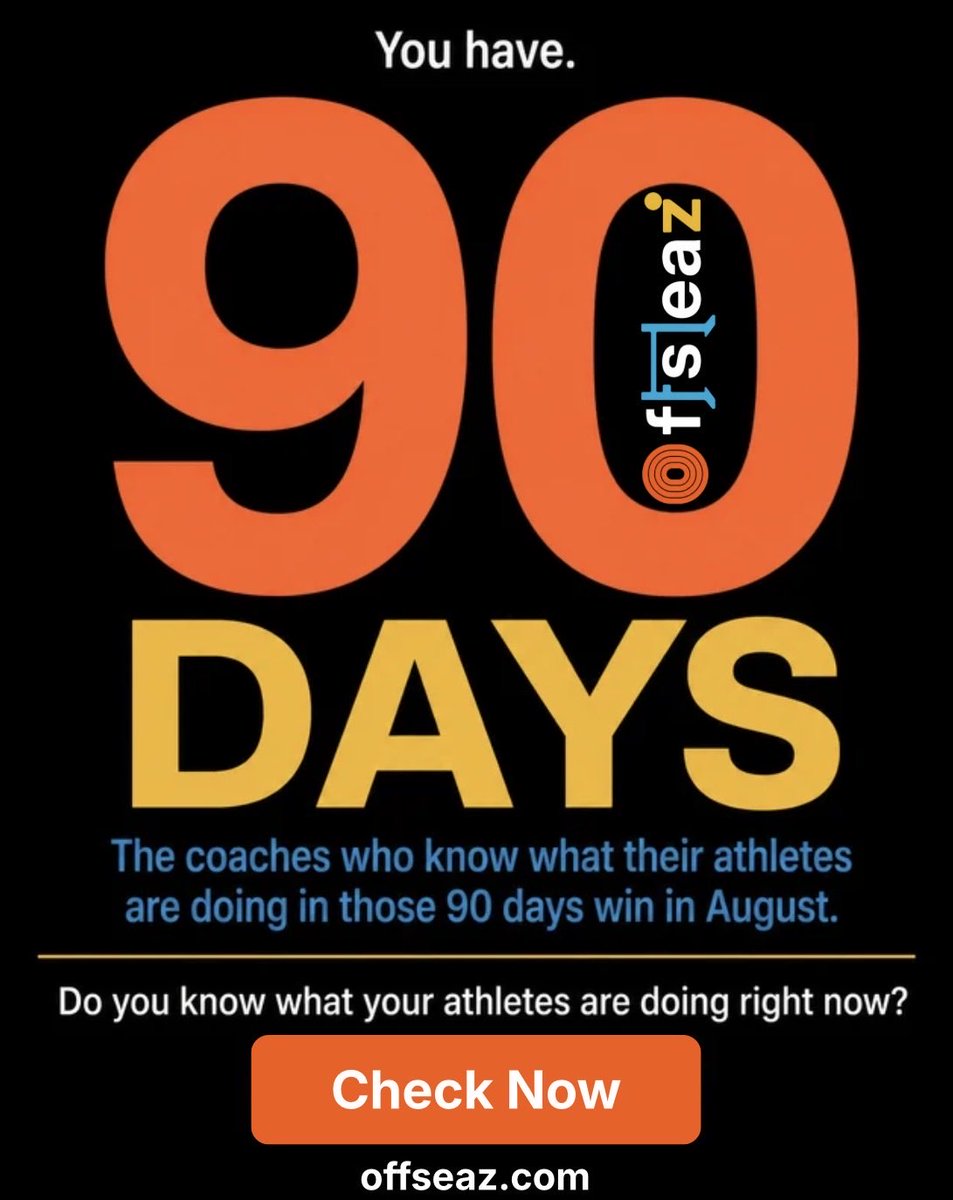 Offseaz's tweet photo. You have 90 days.

The coaches who know what their athletes are doing right now win in August.

Do you know what your athletes are doing right now?

https://t.co/CX142buikp https://t.co/dIywMvCV4a