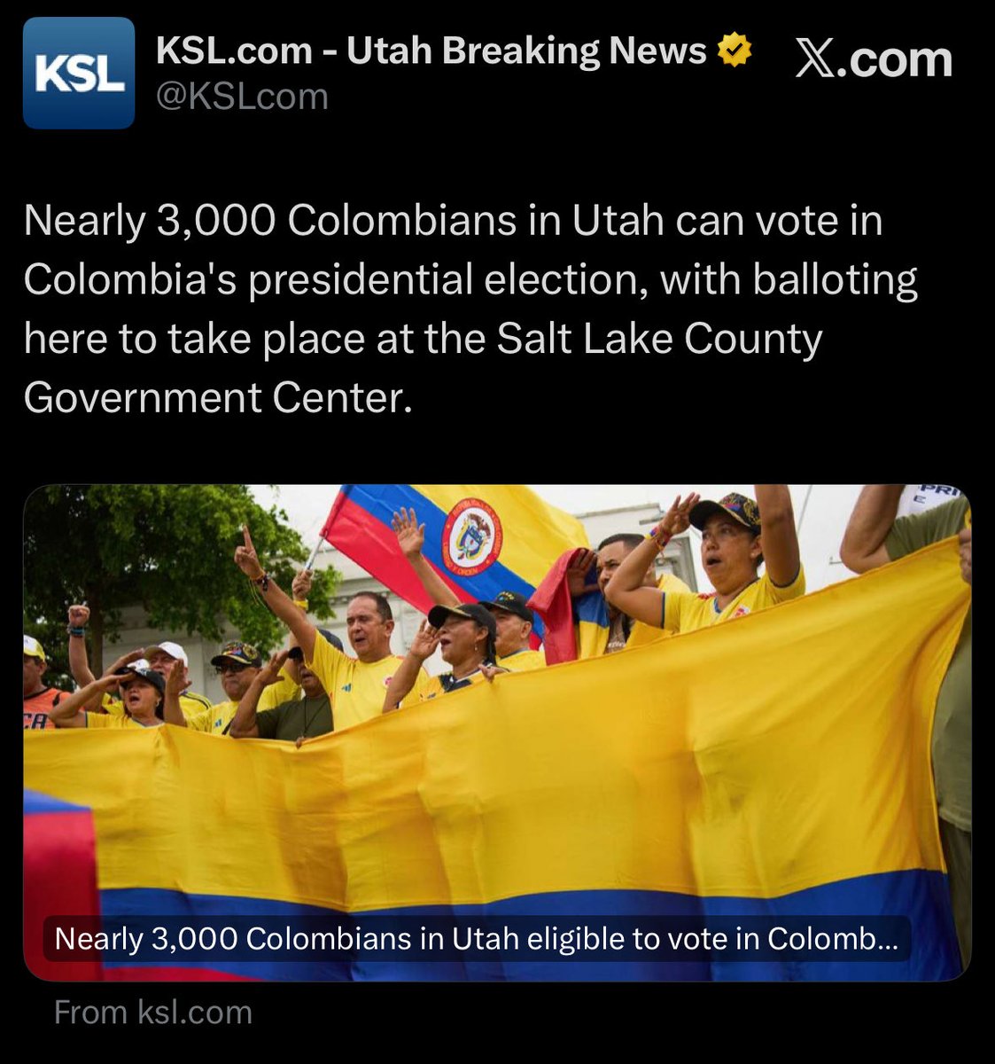 MarinasHammer's tweet photo. Utah is invaded. 

3,000 Colombians voting in a Colombian election within the United States. 

They need to all go back. https://t.co/XSm89a490w