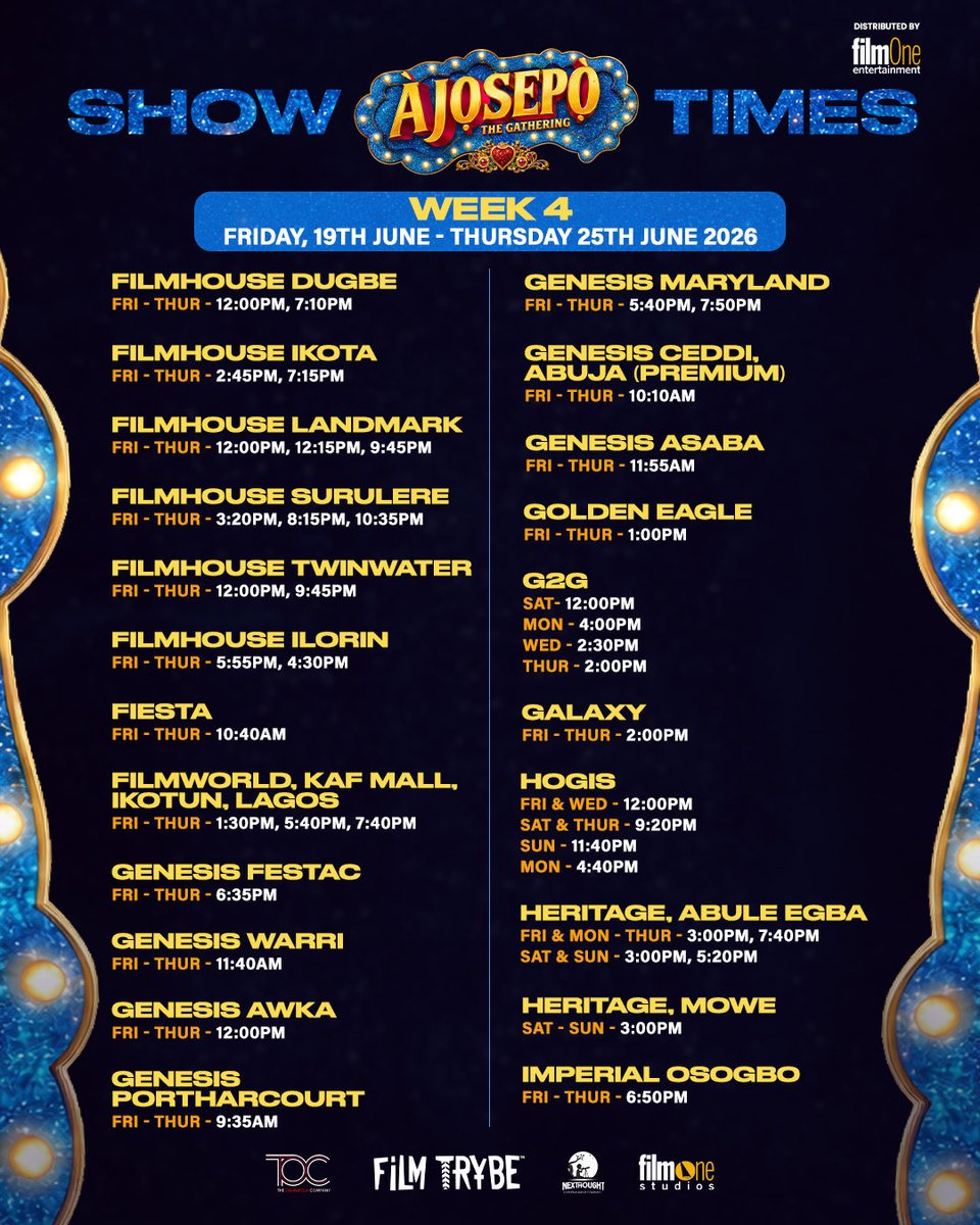 OgunmolaBolaji's tweet photo. Updated showtimes for AJOSEPO (THE GATHERING) https://t.co/P4RxinyTLY
