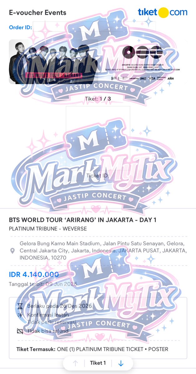 apiyaa__'s tweet photo. [HELP RT/LIKE]

WTS BTS WORLD TOUR ‘ARIRANG’ IN JAKARTA 
DAY 1 - PRESALE
PLATINUM TRIBUNE
1 TIX
💸 5,800,000 

✅ NEGO (DM)
✅ real time proof/anything
✅ tukar wb 

❌ ga bisa surat kuasa karena 2 tix punya cust ak

🧸 reason  : 
1. 1 tix di cancel cust jastip
2. aku dapat VIP https://t.co/mafBoDiABL