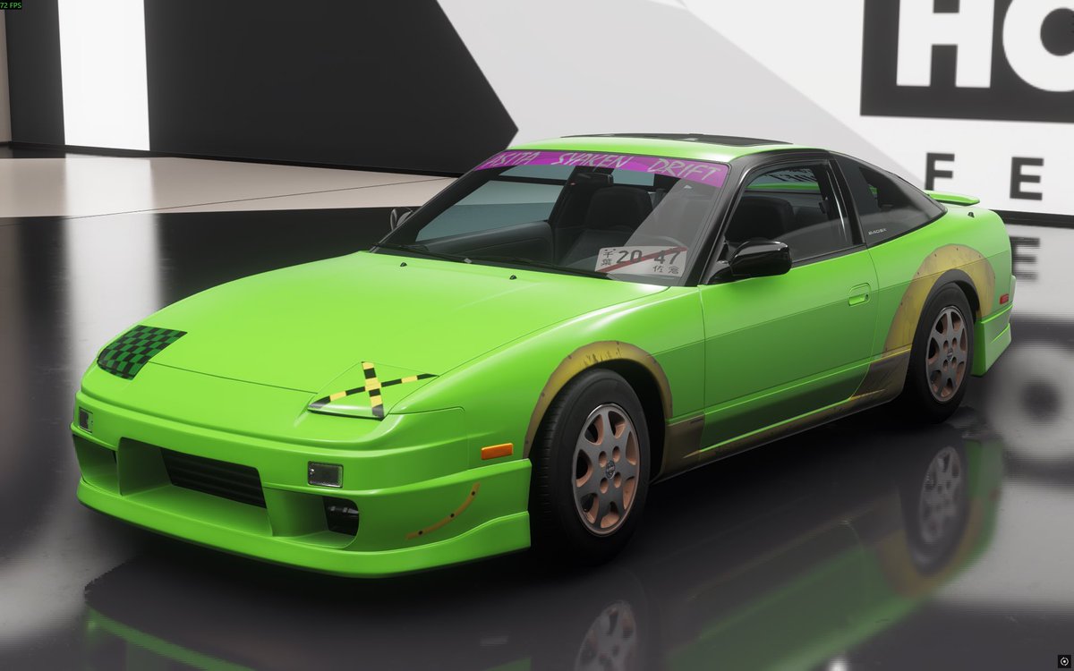 Sakojyaa's tweet photo. #ForzaHorizon６ 
明日ユーザー車検に行くけど謎に5ナンバーのままで通したいらしくバーフェン外したら70万で全塗装してもらったのに中まで塗られていない手抜きが発覚してしかも近所の小学生にガチャ○ンみたいと笑われた180SX仕様2l直4ターボ載せ替え240SXできました https://t.co/CJ8gfzuWm4