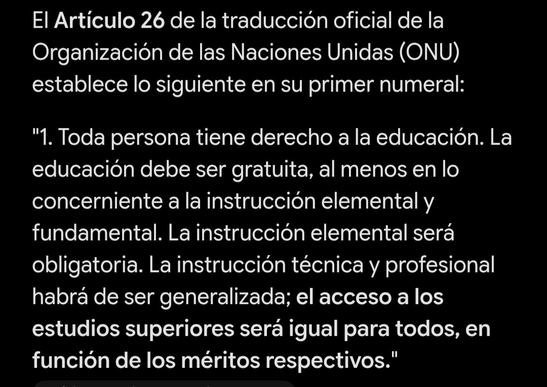 JorgeARestrepo's tweet photo. Presidente, no es cierto que "la educación superior sea un derecho universal." El acceso a los estudios superiores debe ser equitativo en función de los méritos de cada quien.

Declaración Universal de los Derechos Humanos de la cual es signataria inicial Colombia.👇 https://t.co/nteKBMBZmD