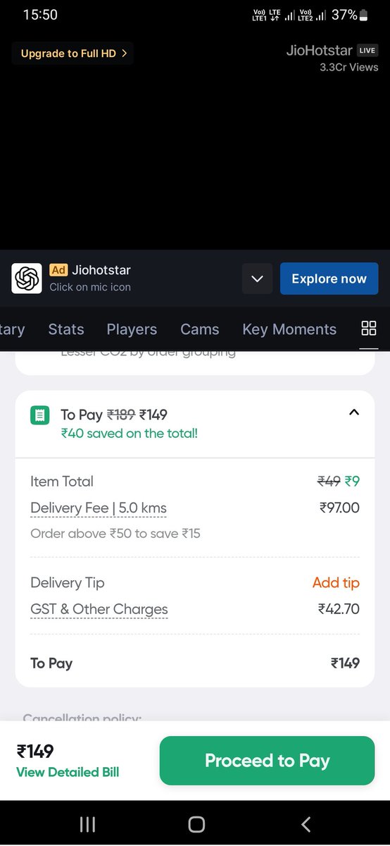 dev25dev25's tweet photo. Wah anna wah 
Wah anna wah
Wah anna wah....

9 rs item while seeing the match..
And delivery 🚚 charges 140

@SwiggyCares
@SwiggyTech

U awesome 👍 

Very very good

Nahi chahiye aapkaa 9 rs offers 
.. chul huttt 😡🤬 https://t.co/elBBWanoSH