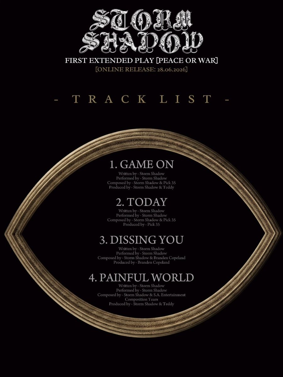 xxixxsshadow's tweet photo. First EP tracklist! 
#PEACEORWAR 

1. GAME ON
2. TODAY
3. DISSING YOU
4. PAINFUL WORLD

Online release: 28.06.26 https://t.co/FKQDH4n0Ar