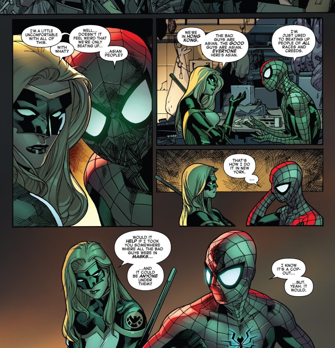 ComicGirlAshley's tweet photo. "Oh god. Hope I'm not the racist Spider-Man" https://t.co/PKPEoobEmx