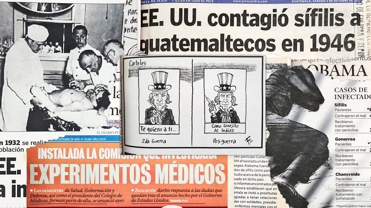 DaniMayakovski's tweet photo. Entre 1946 y 1948, el gobierno de EEUU también financió un programa secreto en Guatemala donde médicos infectaron deliberadamente con sífilis, gonorrea y otras enfermedades a más de 1.500 personas sin que lo supieran.

Detrás de esto, también estaba la Fundación Rockefeller, la farmacéutica Bristol-Myers Squibb y la Universidad Johns Hopkins, para hacer negocio con la enfermedad y la cura, por su avaricia más de 80 personas murieron, otras quedaron ciegas, sordas, derrames cerebrales... 

Esto estuvo oculto durante 65 años, no fue hasta el 2010 cuando se descubrieron por casualidad los archivos de un doctor llamado John Cutter, uno de los médicos que llevó a cabo los experimentos para el gobierno EEUU... si estos archivos no se hubieran encontrado, literalmente seguiría oculto hasta hoy.