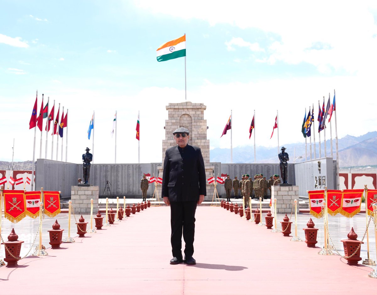 VPIndia's tweet photo. Visited the Hall of Fame War Memorial in Leh, Ladakh, today and paid homage to the brave soldiers of the Indian Armed Forces.

The unwavering commitment of our armed forces to the Motherland, embodying the spirit of ‘Nation First: Always and Every Time’, instils in every visitor a profound sense of patriotism and gratitude.

I deeply appreciate the Indian Army for establishing and maintaining this memorial, which preserves the inspiring legacy, courage and sacrifices of our heroes and serves as a source of inspiration for present and future generations.
