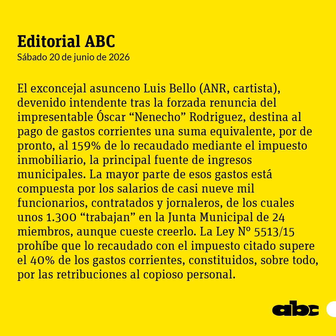 ABCDigital's tweet photo. #ABCEditorial | "El clientelismo desenfrenado devora el dinero para obras en la Municipalidad"

📲Leé más: https://t.co/lcE1lshmxN

🔴Canal de WhatsApp: https://t.co/LuEMQs9E4E https://t.co/VxkPESIT3P