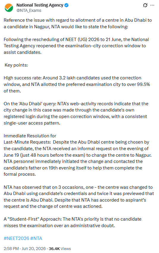 arunpudur's tweet photo. ‼️Mullah chose Abu Dhabi as his NEET center and just hours before the exam he purposely did media outreach to attack NEET. Still NTA helped to change his center to Nagpur. 

This is a CONgress planted attack. https://t.co/cDPLjPhCVt