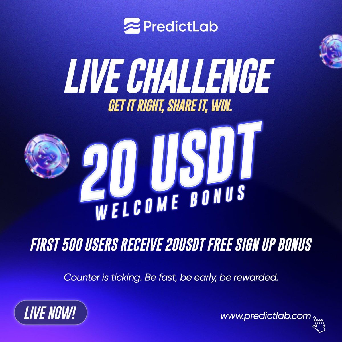 Joinpredictlab's tweet photo. We recently launched https://t.co/fpbr4apm3I, a real-money prediction market where users trade on sports and esports outcomes.

We're running a $100 giveaway for early users and would love your honest feedback.

If you have 5 minutes, please visit https://t.co/fpbr4apm3I, explore a few markets, and let us know:
• What you like
• What's confusing
• What would stop you from using it

No pressure to deposit or trade—your feedback alone would be incredibly valuable.

Thanks!