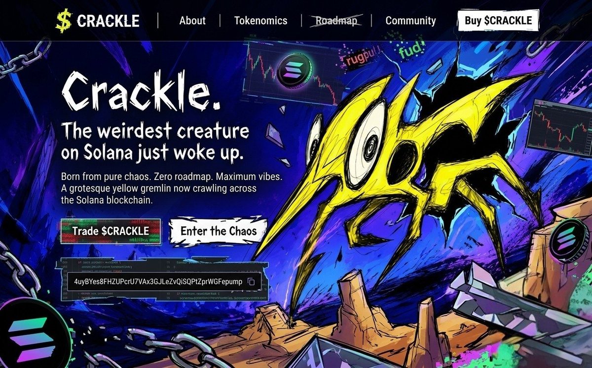 Funshox01's tweet photo. Witness the chaos unleashed on Solana. 
$CRACKLE is here to tear up the blockchain. Zero roadmap. Maximum vibes. The wildest creature in crypto just woke up, and he’s hungry for gains. 
Are you ready to enter the glitch? 
@crackle_meme https://t.co/ebpNThDgRX