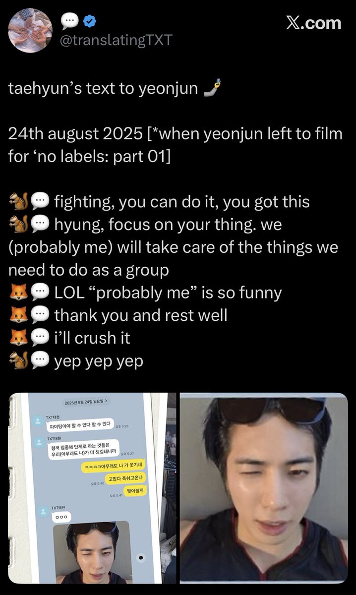starllelo's tweet photo. him sending a cunty selca suddenly to yeonjun still cracks me up but honestly he’s so real for that !!😭😭 https://t.co/1LtQsUCw8E